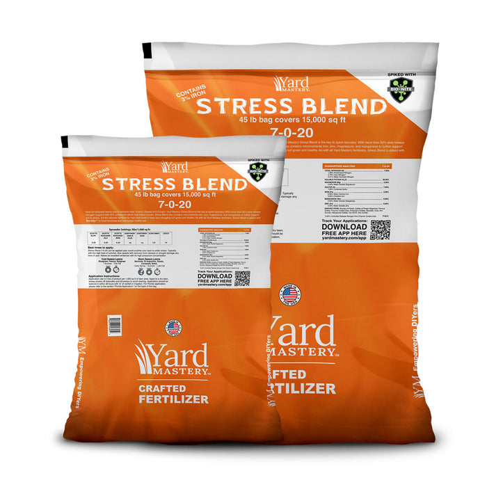 Yard Mastery Stress Blend 7-0-20 for warm-season fall lawn care